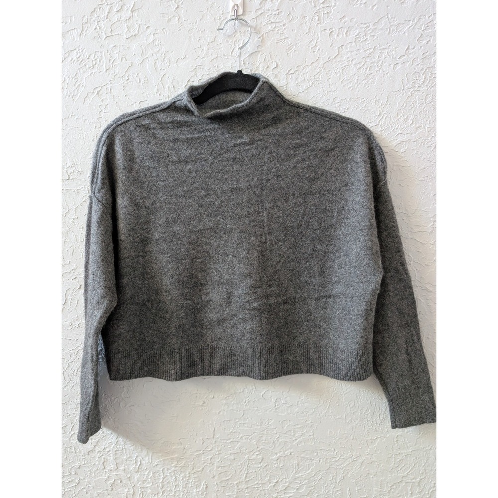 Pilcro Sweater Women XSP 100% Cashmere Gray Mock Neck Cropped Drop Shoulder Knit